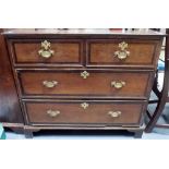 George III oak mahogany cross banded chest of two short over two long drawers raised on bracket