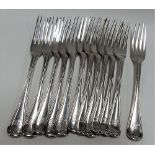 Victorian silver set of twelve Old English threads pattern dessert forks, all maker GA London,