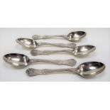 Victorian silver harlequin set of five king's pattern tablespoons, three dated 1856, two 1886,