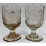 Pair of 19th Century glass rummers, both with wheel engraved foliate decoration, monogrammed and