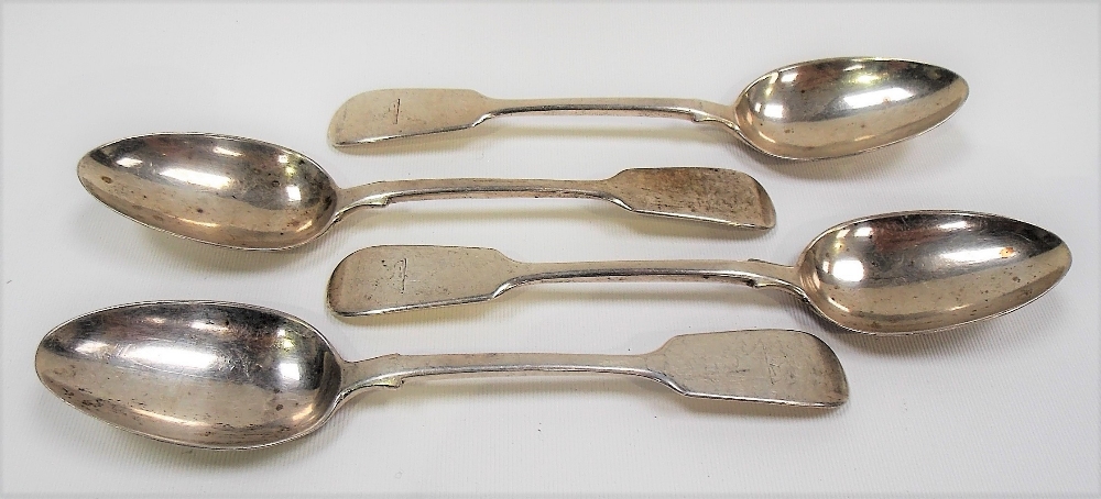 Set of four Victorian fiddle pattern dessert spoons, maker GA, London 1866, weight 6oz approx.