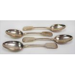 Set of four Victorian fiddle pattern dessert spoons, maker GA, London 1866, weight 6oz approx.