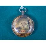 Rare 18th Century gilt metal pair case pocket watch, the outer case with a horn painted and gilded