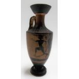 Possibly Ancient Greek Attic miniature amphora vase, the sides painted with three nude figures in
