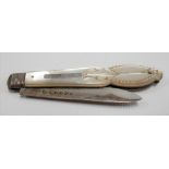 Silver folding mother of pearl handle pocket knife