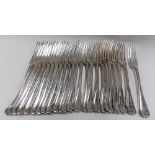 Victorian silver set of 23 Old English thread pattern table forks, all maker GA, various dates 1853,