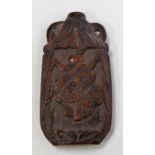 19th Century carved nut scent bottle, of flattened form with twin lugs, carved to one side with a