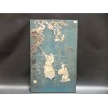 19th Century Japanese lacquer ivory and mother of pearly inlaid rectangular panel depicting a