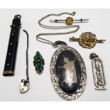 Miscellaneous silver costume jewellery; together with a propelling pencil & hook within gunmetal