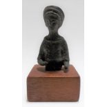 Possibly Roman ancient bronze votive bust upon modern wood base, height of bronze 2.5in