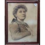 Early 20th Century charcoal sketch of a young girl 20in x 15in