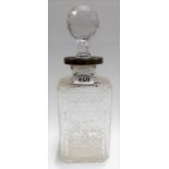 Edwardian cut glass whisky decanter and stopper with silver patent collar, Birmingham 1902, height