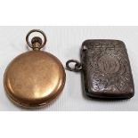Silver foliate engraved vesta case, Birmingham 1924; together with a gold plated Hall Hunter Waltham