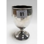 Antique white metal ovoid goblet with Victorian inscription, height 4.75in, weight 102.5g approx