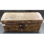 19th Century cowhide small dome lidded trunk, the hinged lid with brass studwork and monogram W.