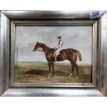 Rosenthal porcelain plaque 'Velocipede' 1828 decorated in enamels with a jockey on horse, brown