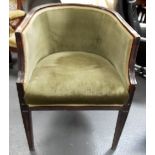 19th Century upholstered tub chair upon square tapering legs.