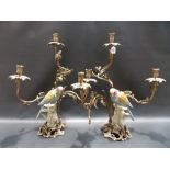 Pair of 19th Century-style brass candelabra with three foliate scroll arms and applied with