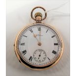 9ct rose gold Waltham open face pocket watch with crown wind and subsidiary second dial, weight