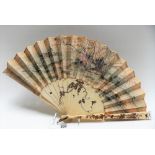 Japanese Meiji period ivory shibayama fan with gold and silver decoration with mother of pearl