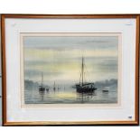 TERRY BAILEY - first light/Percuil River, watercolour, signed & inscribed, 13in x 18in