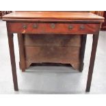 George III mahogany rectangular tea table, the hinge top over a dummy drawer frieze and on square