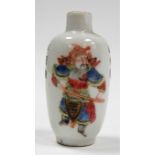 Chinese porcelain famille rose snuff bottle painted with a warrior and with character marks,