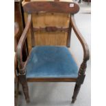 19th Century mahogany carver chair with carved mid rail over upholstered drop-in seat.