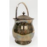 Silver lidded swing handled biscuit barrel of baluster form, maker B & F Ltd, London 1926, height