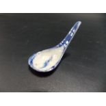 Rare early Chinese blue and white provincial medicine spoon, length 2.5in.