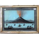 19th Century Neapolitan School - pair of gouache volcano paintings, both depicting Mount Etna, one