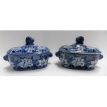 Pair of 19th Century blue and white transfer printed pottery lidded sauce tureens by Rogers in '