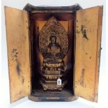 19th Century Japanese carved wood and black lacquer zushi shrine, the cabinet of rectangular section