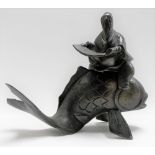 Chinese bronze censer modelled as a sage riding a fish, height 5.5in