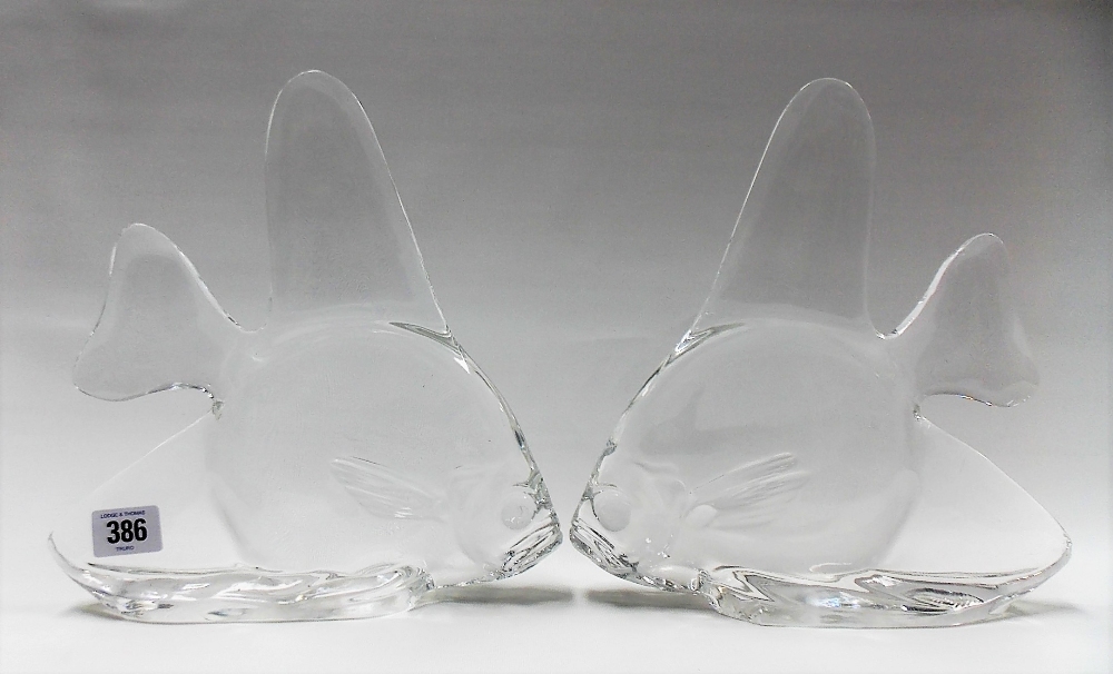 Pair of Steuben Art Glass large models of fish, both signed to the base, height 26cm (both with a