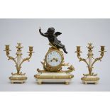 Louis XVI style clock set in marble and bronze (42cm)