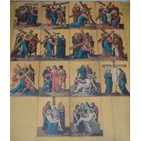 Gothic revival calvary, 14 paintings (*) (55x68cm)