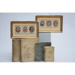 Lot: old map, antique books and religious watercolors (*) (56x48cm)