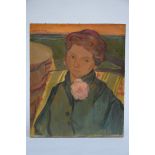 H. De Clercq: painting (o/c) 'girl with a flower' (51x60cm)