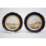 Pair of plates in French porcelain 'Trouville' and 'Rouen' signed Ficher (25cm)