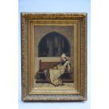 Dumont (1858) painting (o/p) 'la Marguerite de Faust à l'église' (48x75cm)