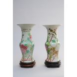 Two vases in Chinese porcelain 'birds' (37cm)
