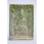 Chinese bas-relief with green glaze 'buddha' (15x22cm)