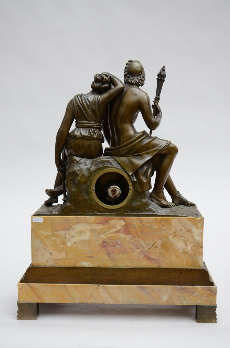 Charles X clock in marble and bronze 'mythological couple' (*) (20x47x63cm) - Image 2 of 3