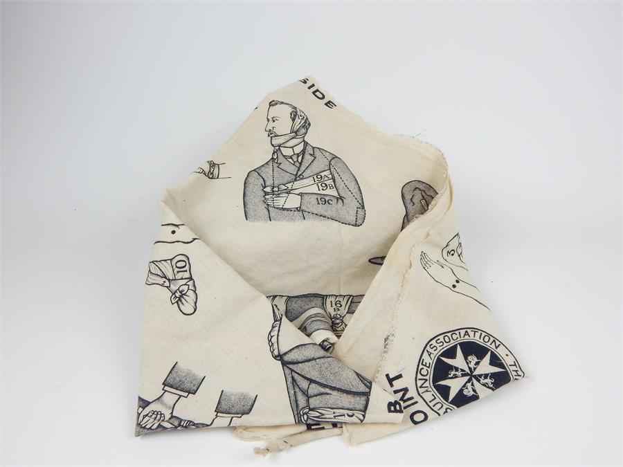 A vintage, St John's ambulance, arm sling cloth with printed, monochrome illustrations