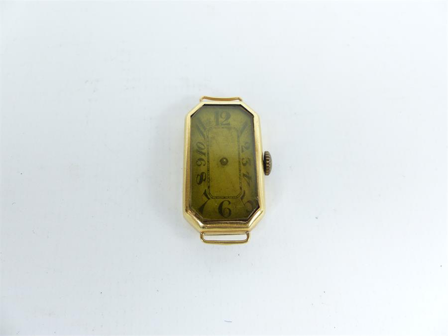 An Art Deco, 18 ct yellow gold, ladies wristwatch case and dial