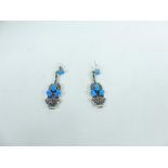 A pair of 925 silver and blue opalite Art Deco style earrings.