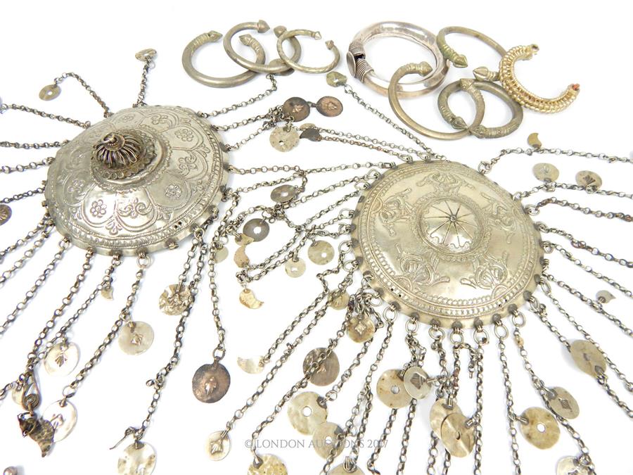 A collection of Indo-Persian white metal jewellery, some set with Indian Rupees. - Image 2 of 3