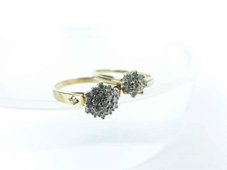 Two 9 ct yellow gold, diamond rings