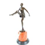 A reproduction Art Deco sculpture of a bronzed, dancing girl on marble plinth